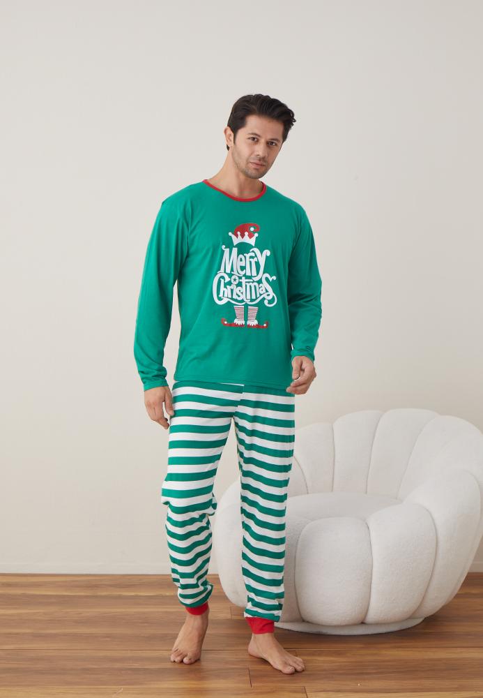 Pijama barbati Craciun "Merry Chistmas" , maneca lunga ,pantaloni lungi,Culoare Verde ,Engros